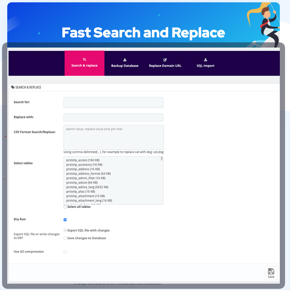 Search and Replace Database Prestashop Module