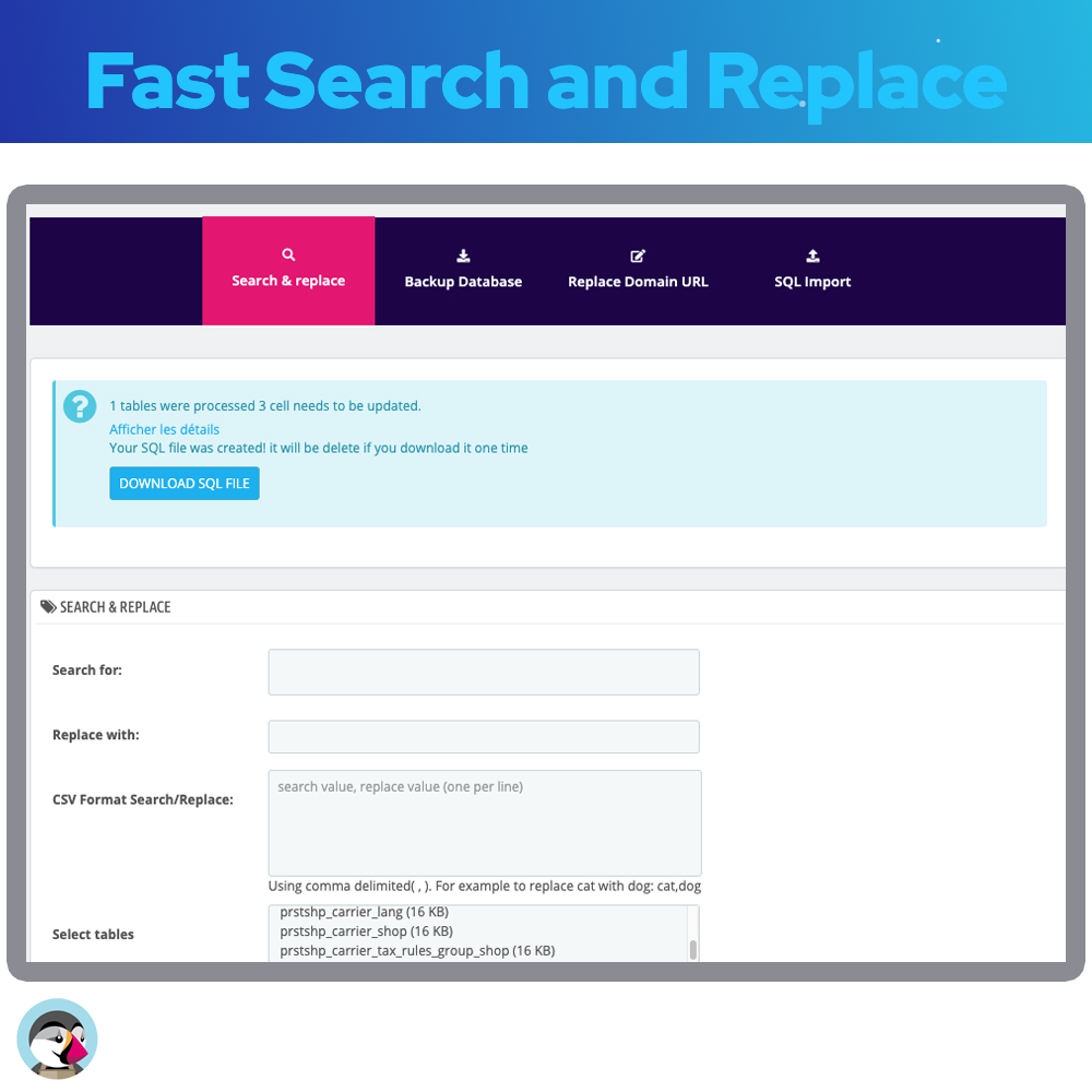 Search and Replace Database Prestashop Module