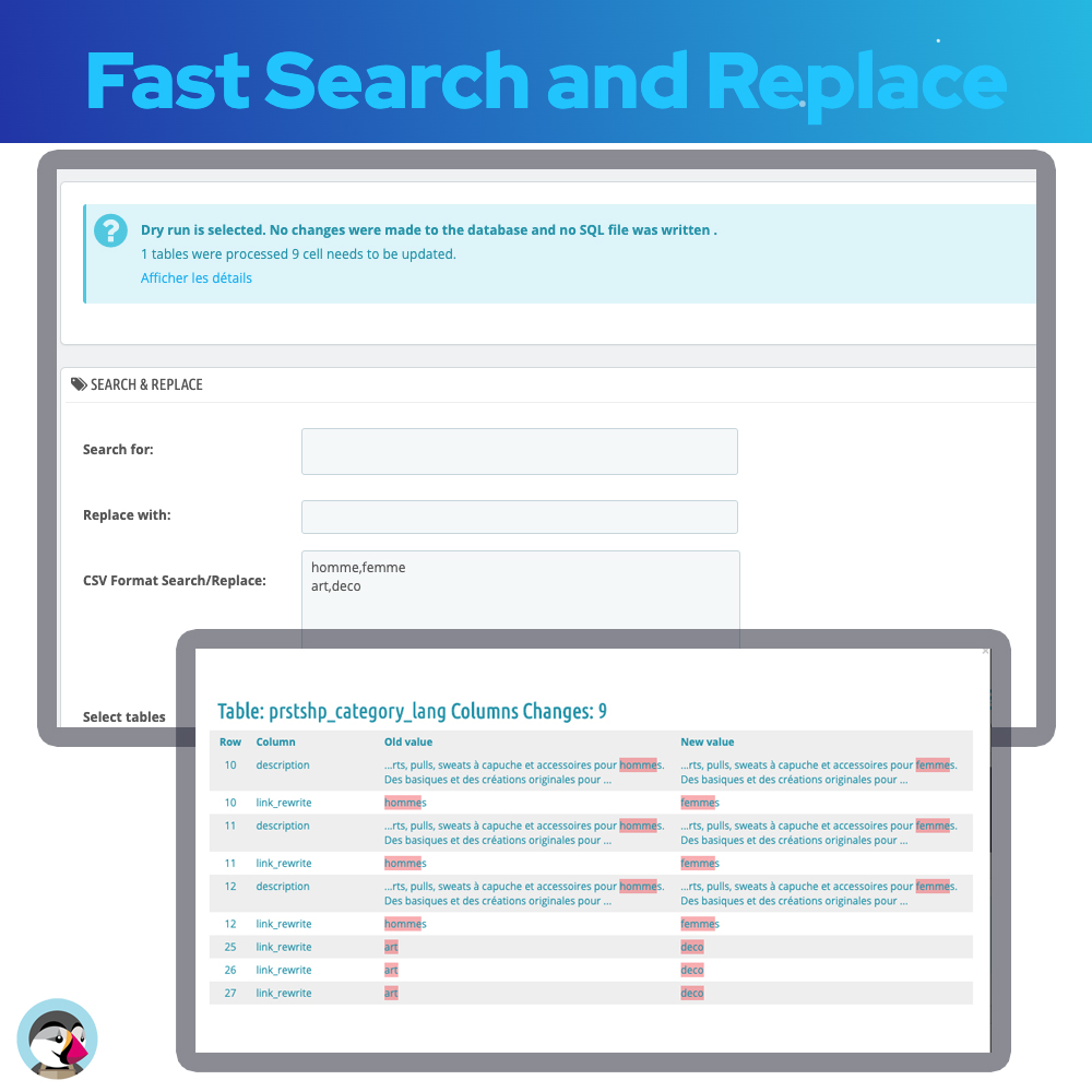 Search and Replace Database Prestashop Module