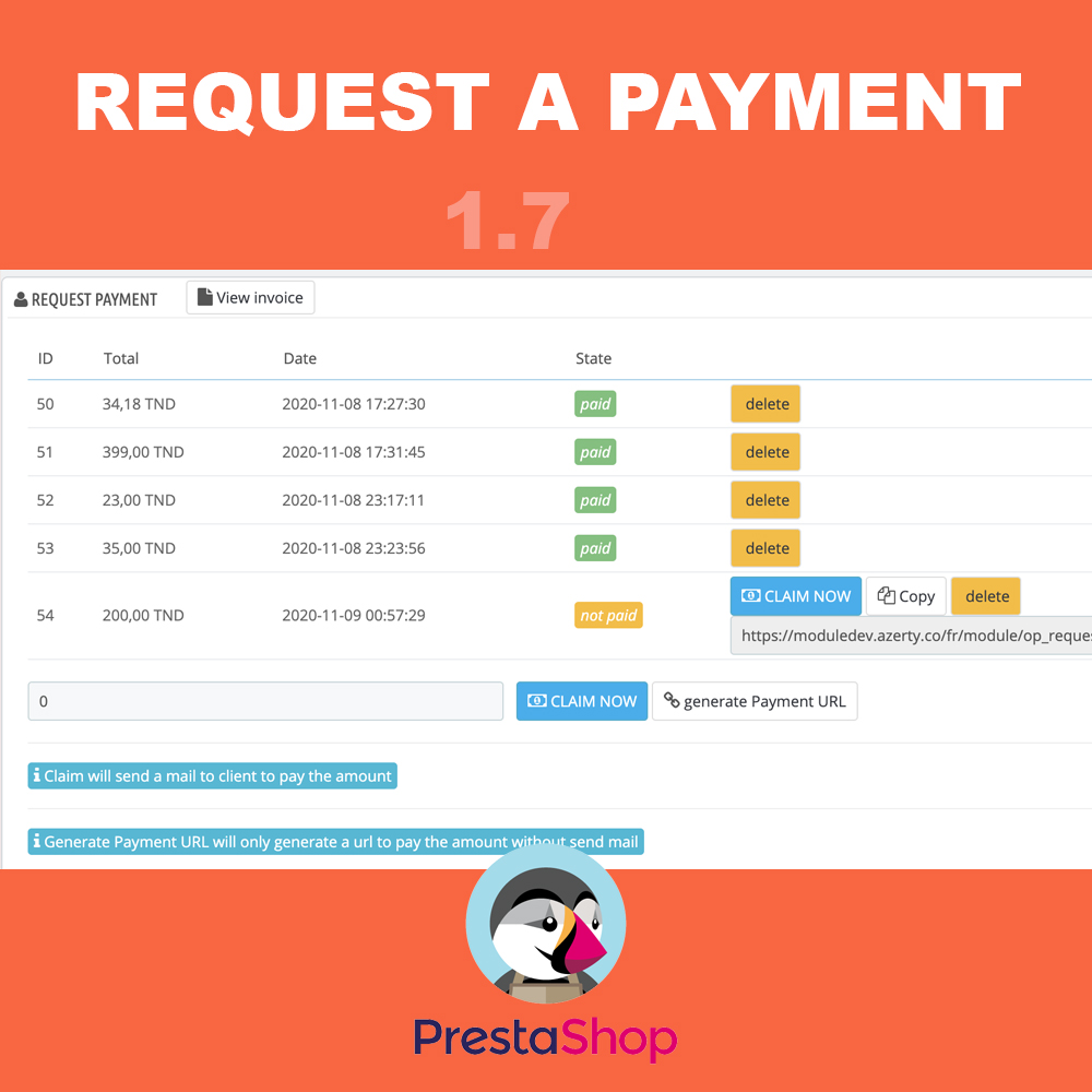 Module Request a payment prestashop