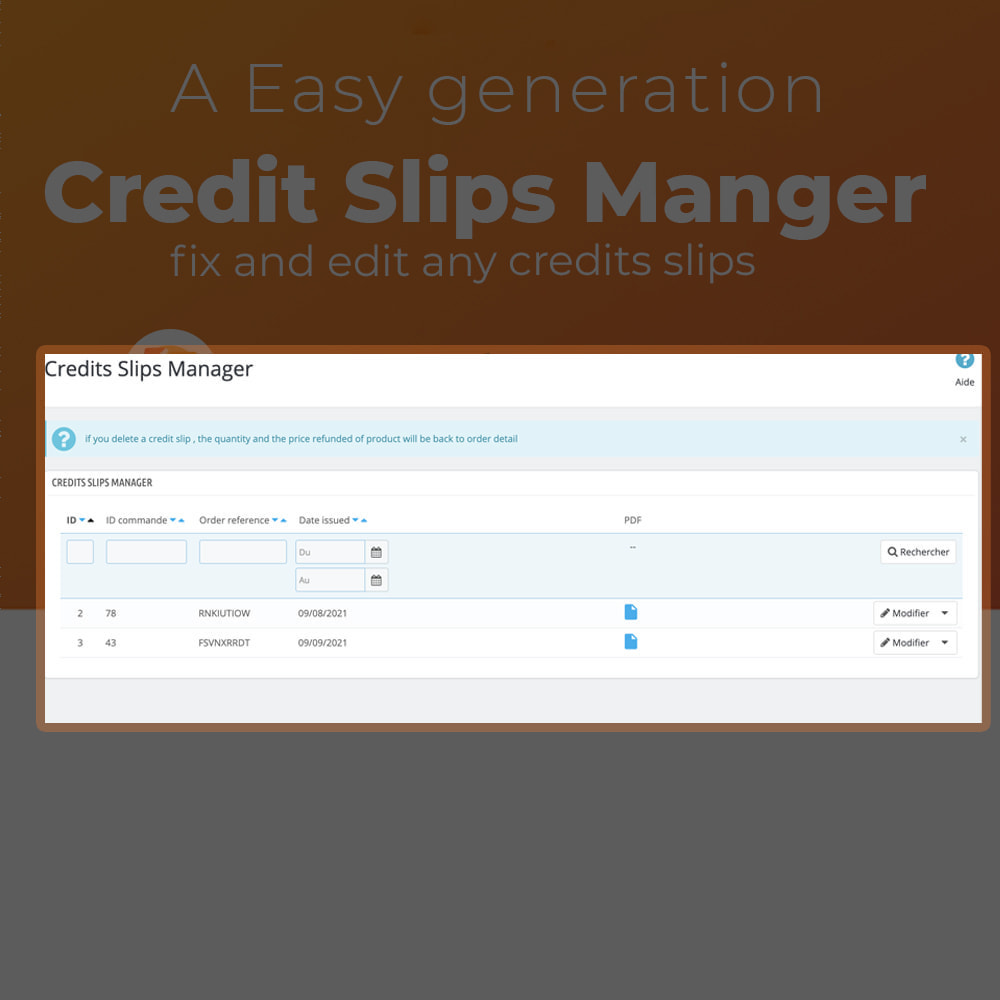 Delete Credit Slips Prestashop