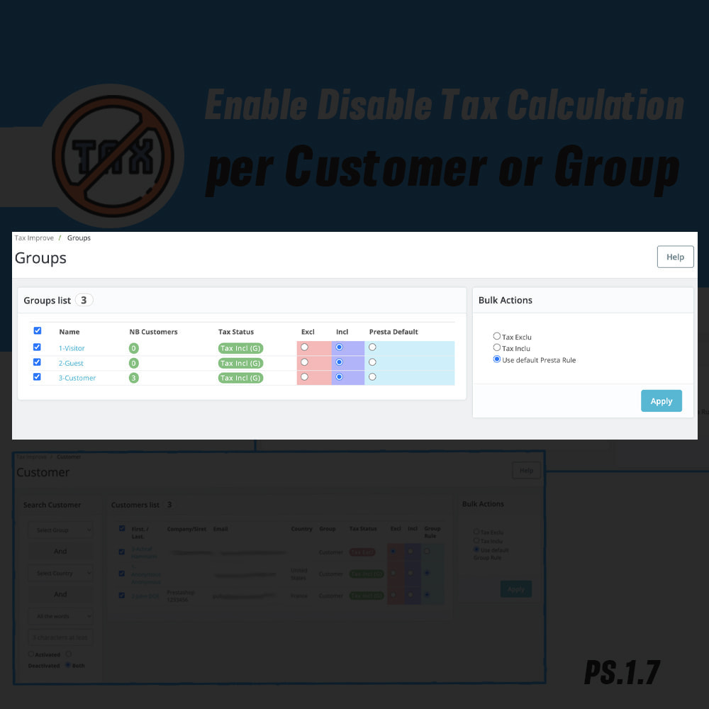 Tax Calculator per Customer or Group or Country Prestashop