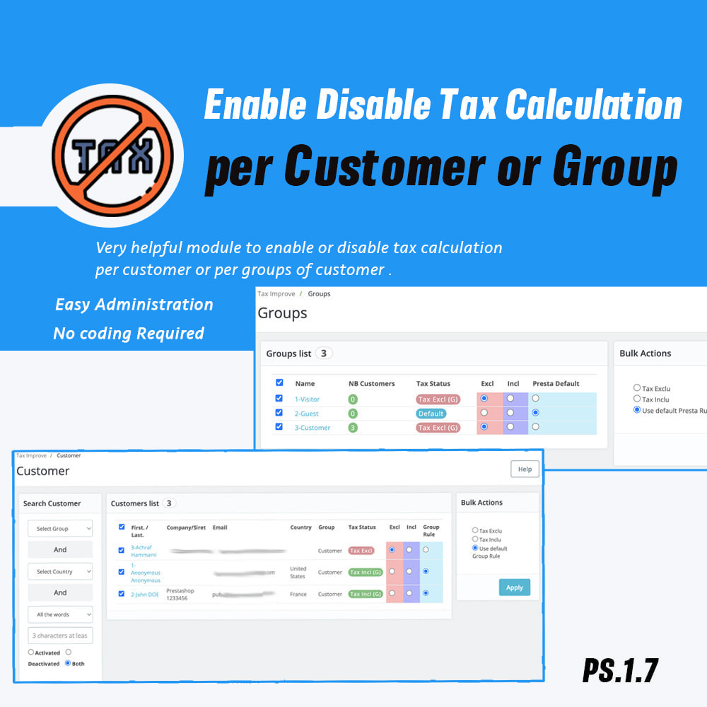 Tax Calculator per Customer or Group or Country Prestashop