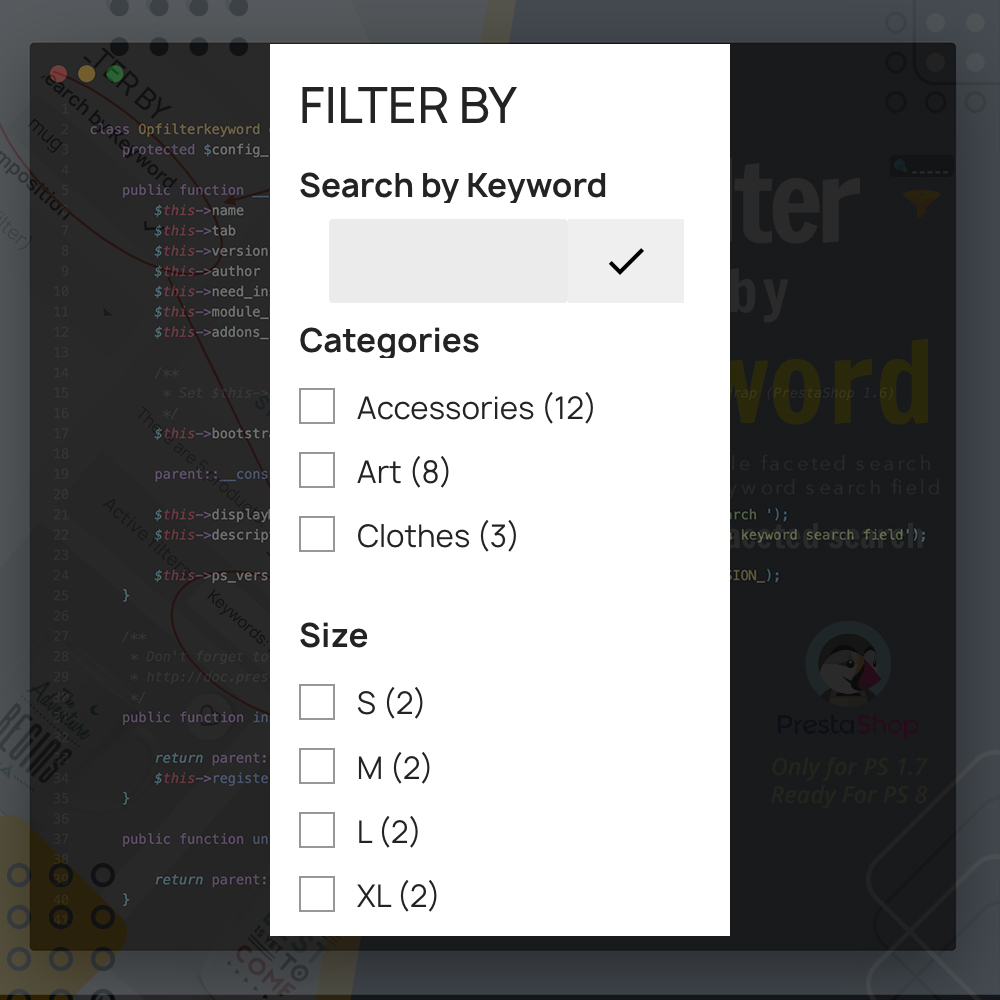 by keyword extend for Faceted search Prestashop